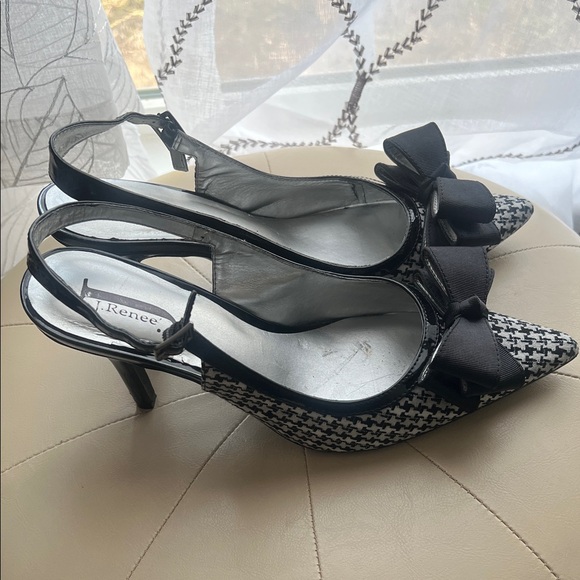 J.Renee Houndstooth Black Slingback Heels - Picture 2 of 7